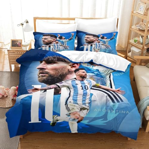 Ensemble de literie tanzhenning Lionel Messi Imprimé 3D Housse de couette et taie d'oreiller Single (140x200cm) en microfibre, toutes saisons, lavable en...