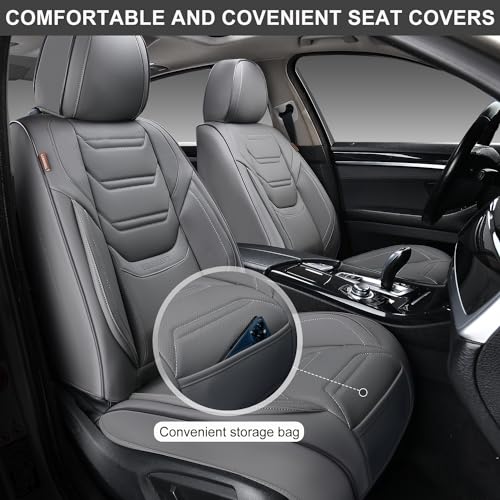 Image of TIEHESYT Car Seat Covers Full Set, Breathable Leather Automotive Front and Rear Seat Covers, Car Seat Protectors Full Set, Compatible with Most Vehicles, SUV (Graceful Gray, Front Pair)