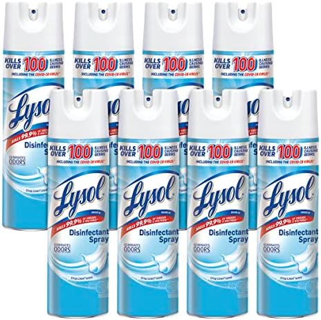 Lysol Disinfectant Spray, Sanitizing Spray, For Disinfecting and Deodorizing, Crisp Linen, 19 Fl. Oz (Pack of 4, 8 Count Total)