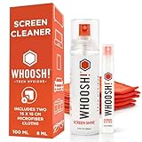 WHOOSH! Screen Cleaner Spray und Tücher - 100 und 8 ml + 2 Mikrofasertücher - Duo mit Flaschen in Standard- und Reisegröße für TV, Auto, Computer, Laptop, MacBook, iPad, Handy, Kamera, Brille, Uhr