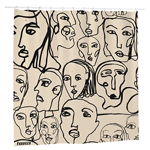 Abstract Face Shower Curtains for Bathroom Waterproof Modern Shower Curtain with Hooks Boho Fabric Shower Curtain Set 72  X 72 