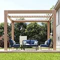 10x10 ft Louvered Pergola, Aluminum Outdoor Pergola with Adjustable Louvered Roof & Integrated Drainage System, Hardtop Gazebo for Patio, Deck, Backyard, Garden