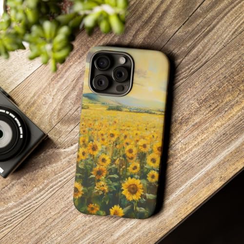 Coque iPhone 15 Pro Max rigide mate imprimé Champ de tournesol au lever du soleil