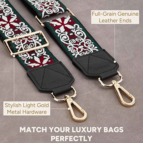 Image of BAKKO Purse Strap Replacement Top Grain Genuine Leather Ends Gold Metal Hardware 2 inch Wide Shoulder Strap for Crossbody Bags Handbags Messenger Duffel Bags Adjustable Length from 35 inch to 58 inch - Mandala