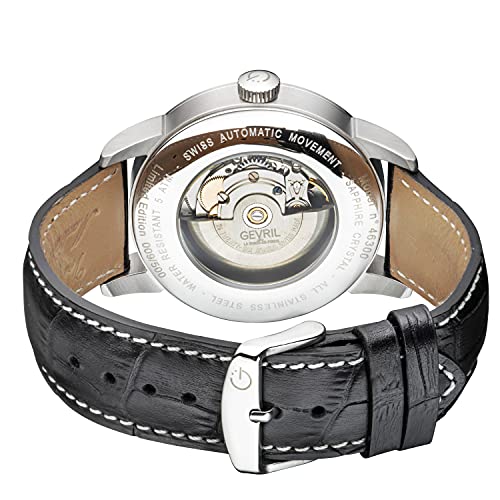 Gevril Men's Stainless Steel Swiss Automatic 3 Hands Watch with Leather Strap, 20 (Model: 46300), Silver3