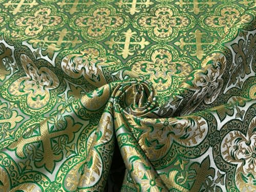 Tissu brocart liturgique vert or rigide 152 cm anti-plis pour chasubles durables BRO950