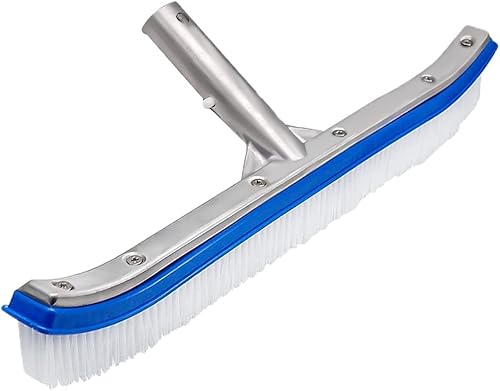 Cepillo de piscina blanco de 18 pulgadas, mango de aluminio, cerdas de alambre, para limpiar y frotar superficies de residuos de todas las áreas,