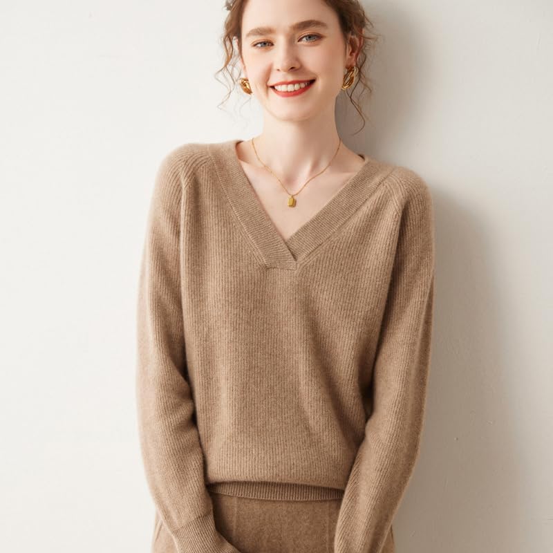 Women's Cashmere and Merino Wool Blend V Neck Sweater Lightweight Knit Sweater - Image 5
