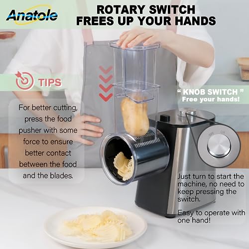 Anatole-Electric-Cheese-Shredder-Vegetable-Grater-250W-Stainless-Steel-Upgraded-Large-Diameter-Carrot-Potato-Slicer-Multifunctional-Kitchen-Food-Processor-Machine-with-5-Blades-BPA-Free-110V