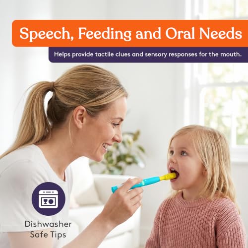 Image of Special Supplies Buzz Buddy Oral Motor Stimulation kit with 6 Soft Textured Interchangeable Heads, Calm Sensory Needs, Support Speech, and Stimulate Self Feeding, Gentle Vibrations (Light Blue)