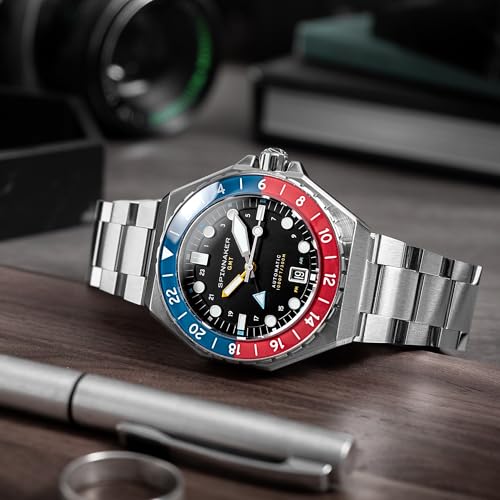 Image of Spinnaker Dumas Men's Automatic GMT Dive Watch - Seiko NH34 Movement, 44mm Stainless Steel Case, Water Resistant 300m, Stainless Steel Bracelet, SP-5119