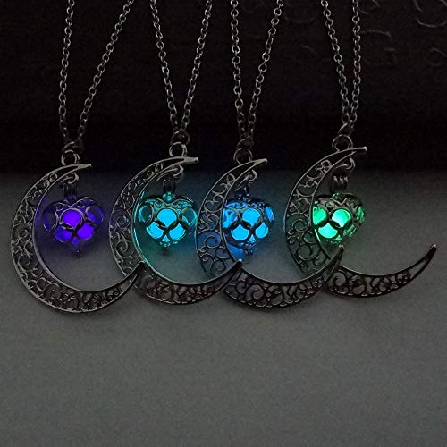 Aimimier Luminous Stone Necklace Moon Heart Pendant Necklace Halloween Fluorescent Necklace Glow in The Dark Accessories for Women4