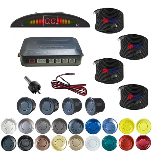 Image of Parking Sensor Kit Backup Sensor Kit Reverse Sensor for Pickup & Extended Vehicles - 4 x 2.3m Sensors + 4 x 4.5m Extension Cables, 24V Compatible (Voltage Reducer Sold Separately)Livid Grey