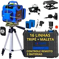 Nível Laser 16 Linhas Profissional, Com Tripé, Maleta, Controle Remoto, 2 Baterias