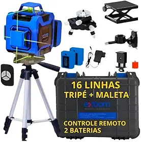 Nível Laser 16 Linhas Profissional, Com Tripé, Maleta, Controle Remoto, 2 Baterias