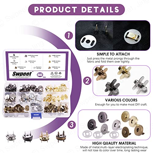 Swpeet 60 Sets Magnetic Button Clasps Snaps - Image 3