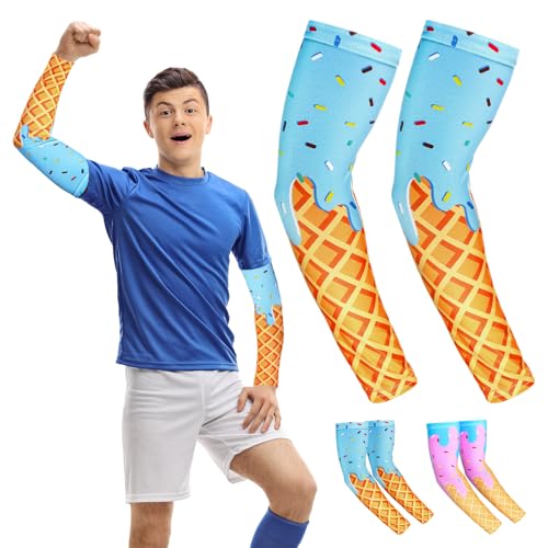 Ice Cream Baseball Arm Sleeves Cone Compression Arm Sleeves for Adult Sport Baseball Football