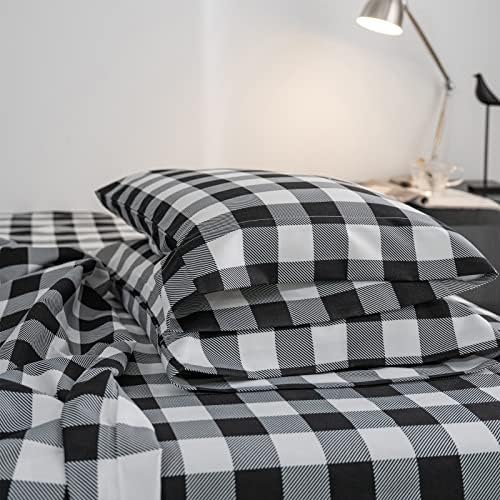 ONLIMET Queen Size Sheet Set-4 Piece Black and White Microfiber Deep Pocket Bedding Sets