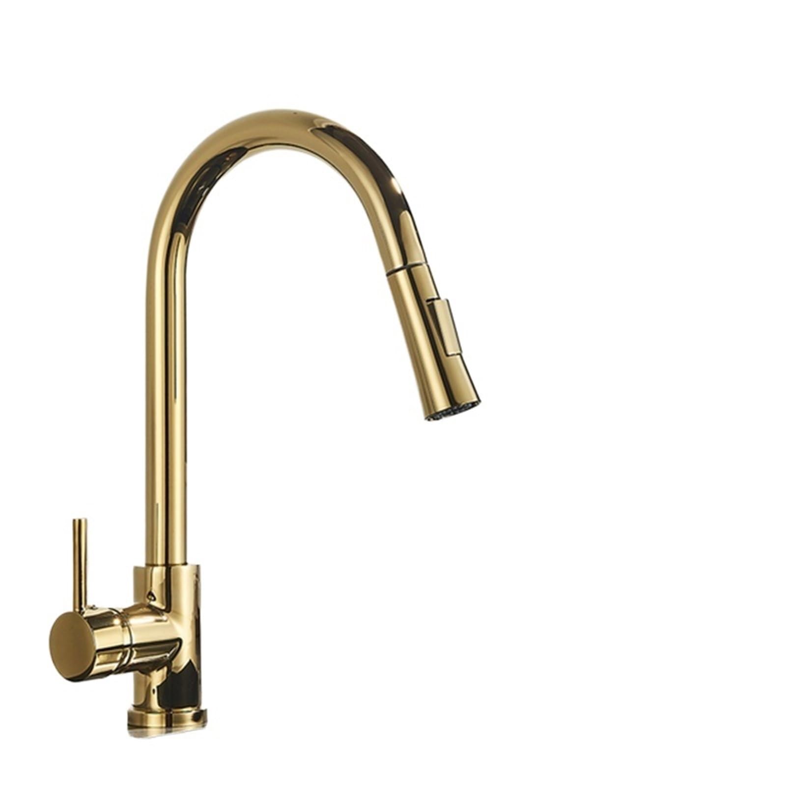 Rrypbovg Gold Pull Out Faucet Nickle Kitchen Faucets Stainless Steel Pull Down Stream Sprayer Deck Mount Water Sink Taps Black Brushed(Gold)