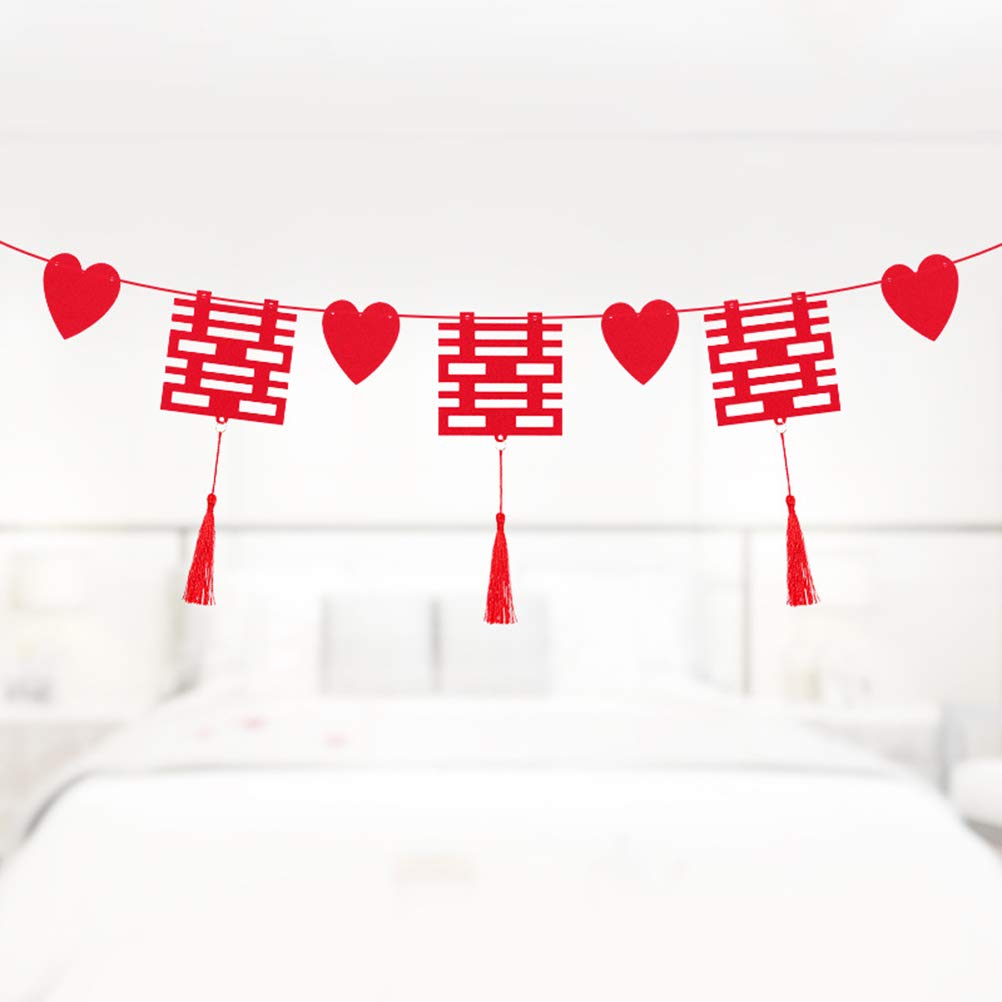 VOSAREA Bannière de Mariage Rouge en Non-tissé 300x24 Cm, Décoration Suspendue Robuste et Facile à Accrocher pour Salle et Fête de Mariage