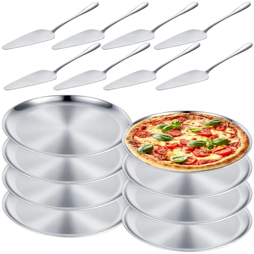 Thenshop 16 Pcs 12 in Pizza Oven Pan and Server Set 8 Stainless Steel Pizza Baking Pan Trays 8 Spatula Server Round Pie Baking Sheet Cake Serving Tableware for Oven Kitchen party supplies