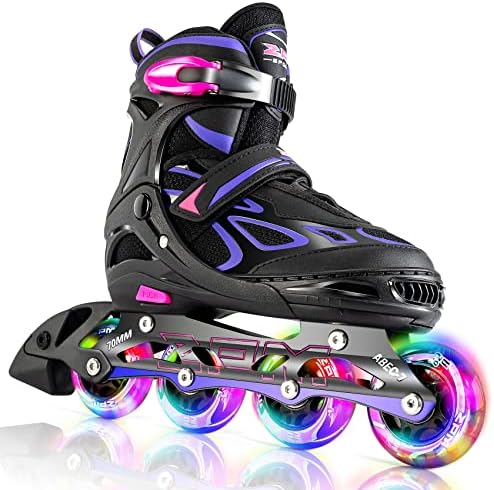 2PM SPORTS Vinal Inline Skates for Women with Light Up Wheels Beginner Skates Fun Illuminating Outdoor Roller Skates for Kids and Adults Men - Vinal Extra Large