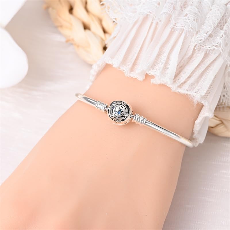 Image of 925 Sterling Silver Snake Chain Bracelets Fit Pandora Charms,Heart Clasp Bracelets Perfect For Any Glamour Gift for Women with 5 A Cubic Zirconia