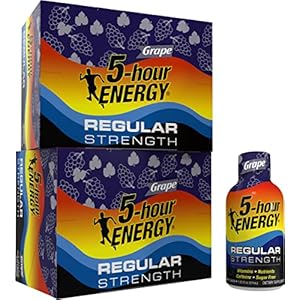 5-hour ENERGY Regular Strength Energy Shot | Grape Flavor | 1.93 oz. | 24 Count | Sugar-Free & Zero Calories | B-Vitamins & Amino Acids | 200mg Caffeinated Energy Shot | Dietary Supplement