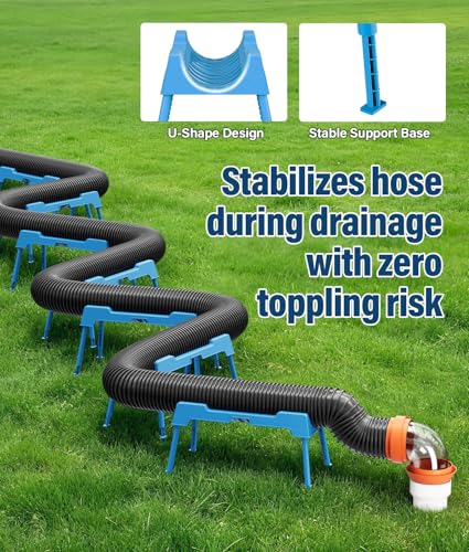 Image of RV Sewer Hose Support, 15FT Heavy-Duty Camper Waste Hose Holder with 7 Foldable Sections, Adjustable & Stable Waste Drainage Support with Strap, Stackable & Weather-Resistant, Blue (Patent Pending)