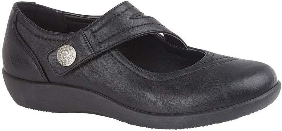 Womens Wide Fit Touch Fastening Bar Shoes with Comfort Insole Black (EE Fitting)