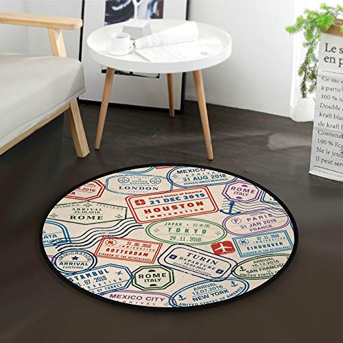 Tapis rond antidérapant de 92 cm en velours de corail rose - 4