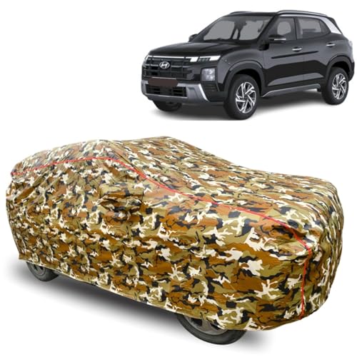 Image of GROOFOO Car Cover Compatible with Hyundai Creta | Camouflage, Waterproof, Dustproof, UV Protection | Military Jungle Design | Custom Fit, Triple Stitched | All Weather Body Cover