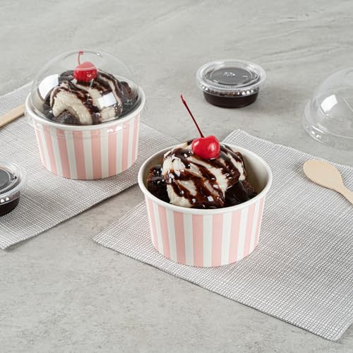 Image of Coppetta 8-Ounce Dessert Cups, 50 Disposable Ice Cream Cups - Lids Sold Separately, Sturdy, Pink And White Paper FroYo Bowls, For Hot And Cold Foods, Perfect For Gelato Or Mousse - Restaurantware