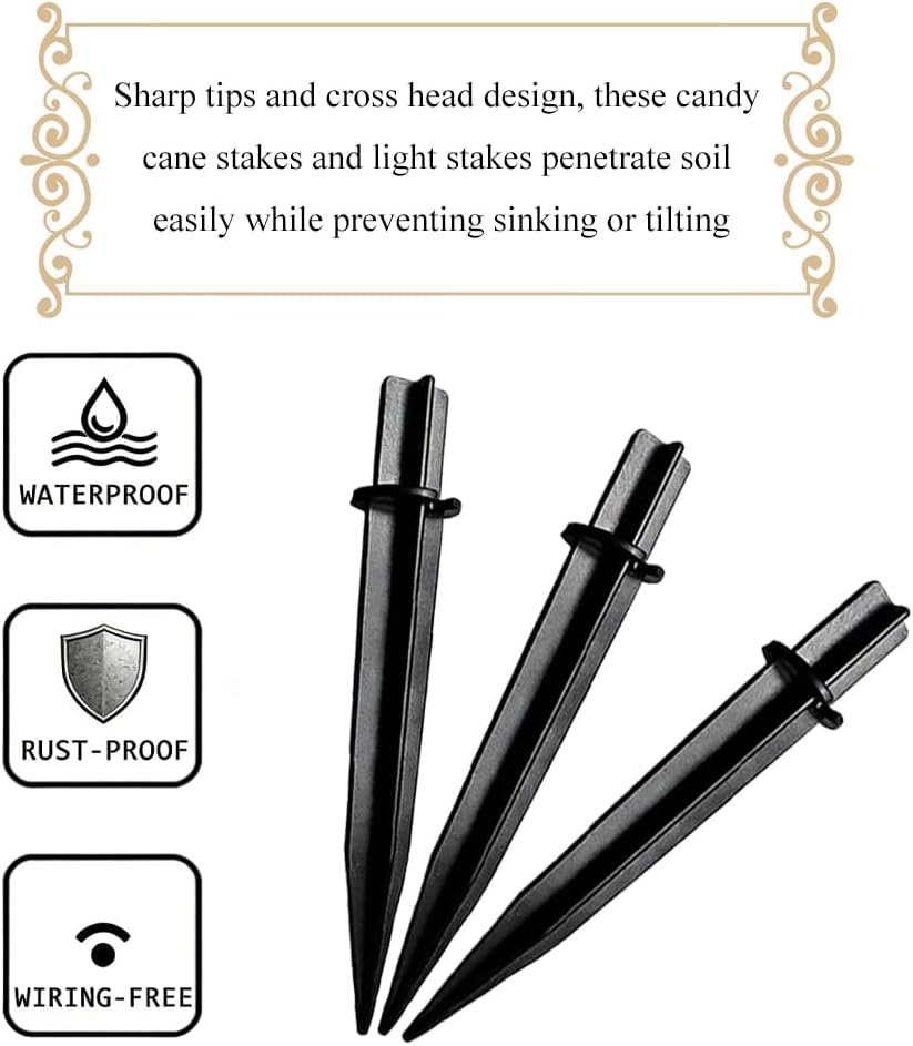 Haruyuki 10 Pieces Reinforced Ground Spikes Solar Light Stakes Replacement, 0.5 inch x 4.72 inch, Durable Black ABS Plastic Pathway Light Replace Candy Cane Stakes for Christmas Outdoor Yard Lights image 5