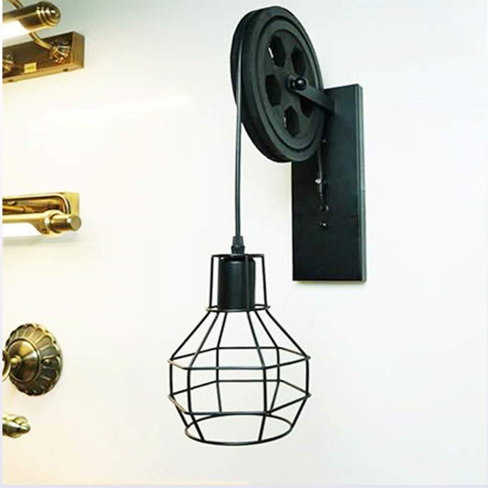 Wandleuchte Schwarz Eisen Industrie Retro Esstisch Wandlampe Rolle Vintage Wandleuchter Restaurant Wandlicht rustikal Gang Esszimmer Fluren Dielen Wandleuchten Cafe Shop E27