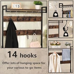 Coat Rack with Shoe Storage, Hall Tree with Bench, Entryway Bench with Coat Rack, 5 in 1 Shoe and Coat Rack for Entryway, with 9 Hooks, A Hanging Rod, 35.5x12x70.8in (Rectangular) Coat Rack with Shoe Storage Hall Tree with Bench Entryway Bench with Coat Rack 5 in 1 Shoe and Coat Rack for Entryway with 9 Hooks A Hanging Rod 355x12x708in Rectangular