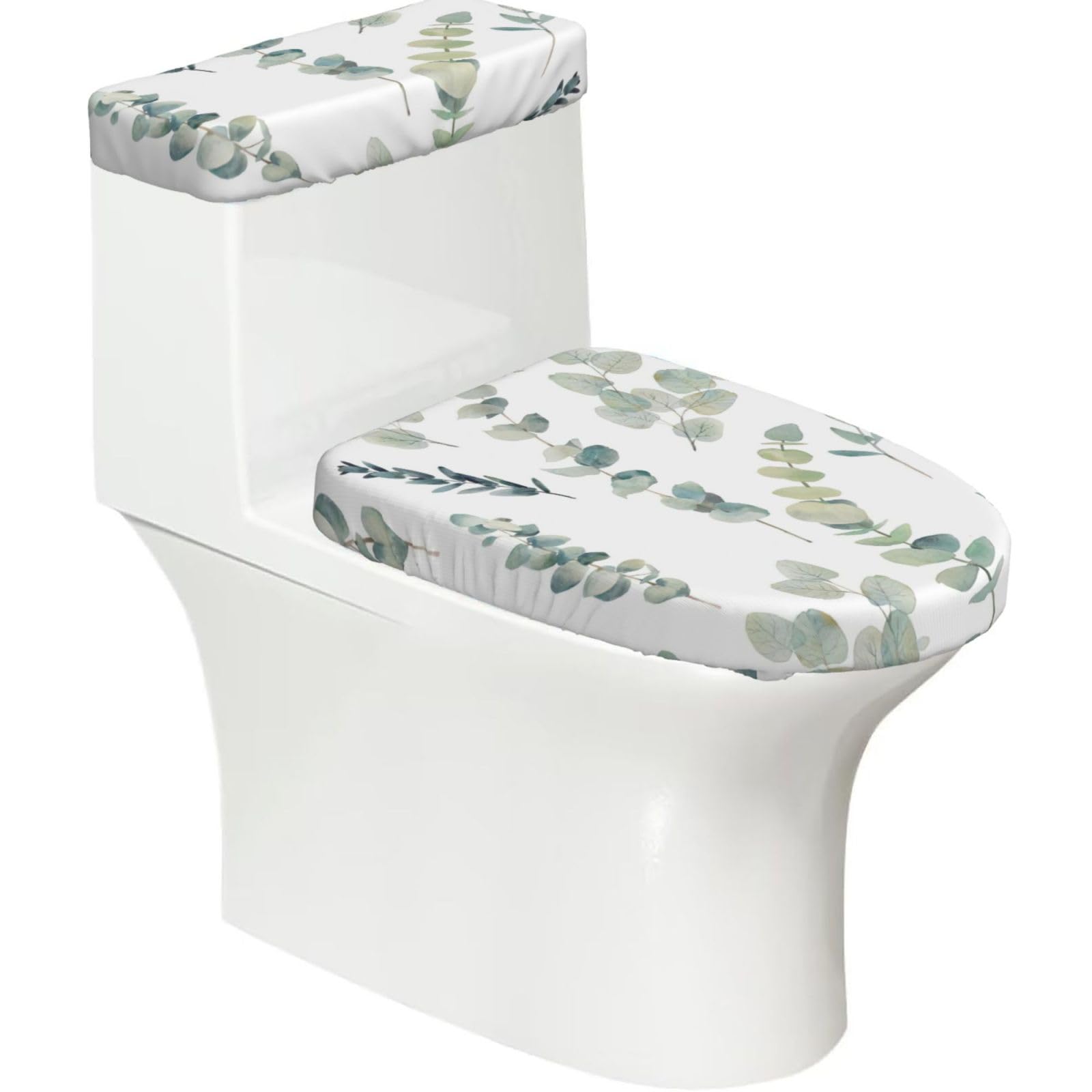 Eucalyptus Leaves Print Bathroom Decor Toilet Lid Cover And Tank Covers, Restroom Accessories Fits Most Round