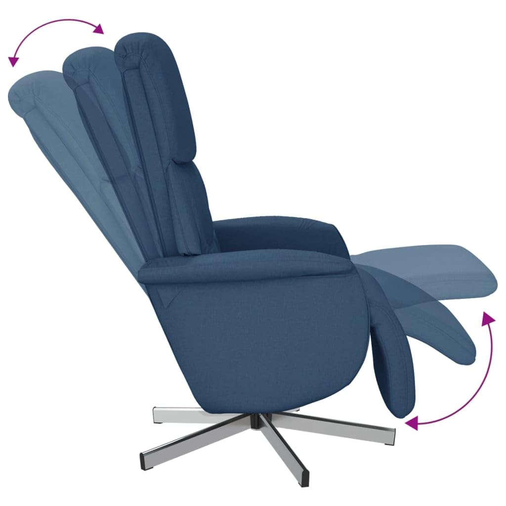 Sillón giratorio, azul, 71 x 91 x 105 cm, poliéster, chaise longue plegable, reposapiés, salón, oficina