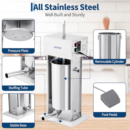 Image of Stainless Steel Vertical Sausage Stuffer Machine - Dual Speed Easy Clean Silver Finish for Home Game Processing (Deer /Venison) Commercial-Grade Sausage Maker