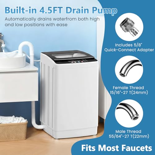 Image of Auertech Washing Machine, 3.0 cu.ft Fully Automatic Washer with Drain Pump, 12 Programs, 8 Water Levels, Large Washer Dryer Combo for Home Washing Room