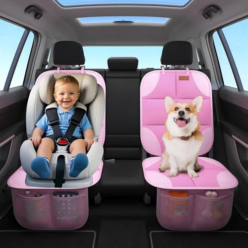 Image of SMART ELF Car Seat Protector, 2 Pack Car Seat Cover, Seat Protector Under Baby Car Seat, Seat Covers with Non-Slip Bottom and 2 Mesh Pockets Suitable for Baby and Pet (Pink)