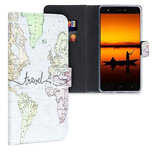 kwmobile Carcasa Compatible con bq Aquaris X/X Pro - Funda de Cuero sintético Mapa Mundial - con Tarjetero