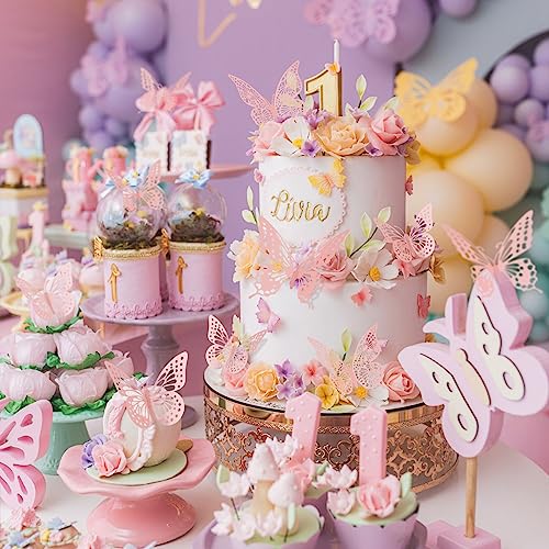 Image of SAOROPEB 3D Butterfly Wall Decor 48 Pcs Pink Butterfly Decorations | 4 Styles 3 Sizes, Birthday Decorations Pink Room Decor Butterfly Party Decorations Cake Decorations, Removable Wall Stickers