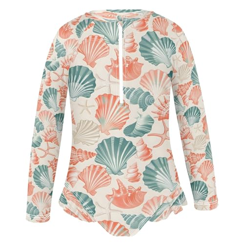 Colorful Seashells 1 Girls Long Sleeve Swimsuits One Piece Zipper Bathing Suit UPF 50+ Rashguard Swimwear2