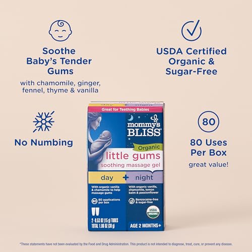 mommy39s bliss organic little gums soothing massage gel day and night combo great for teething babies age 2 months sugar free mild amp sweet flavor 2 - 053 oz tubes pack of 1