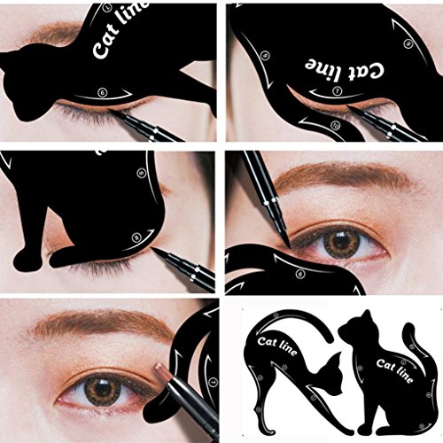 Ularma 2Pcs Women Cat Line Pro Eye Makeup Tool Eyeliner Stencils Template Shaper Model