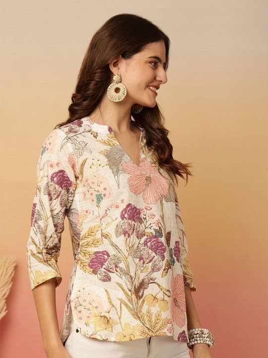 Image of MS VHCK ENTERPRISE Women's Short Kurti in TopsTunic Rayon Cotton Blend | Ladies Ethnic Tunic