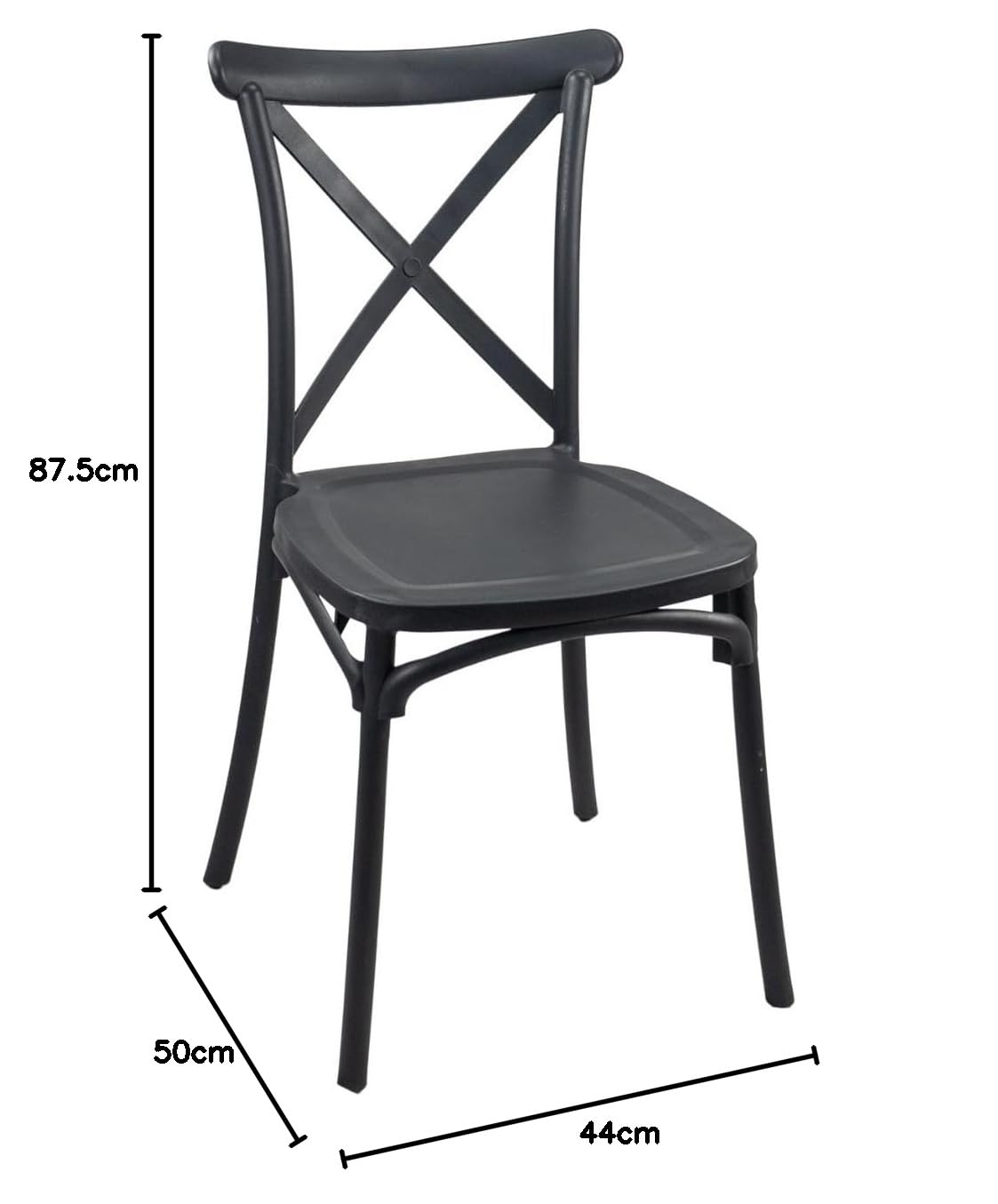 7H SEVEN HOUSE Silla para Catering Apilable Charlotte, Fibra de Vidrio, Gris Oscuro, 50x44x87.5cm
