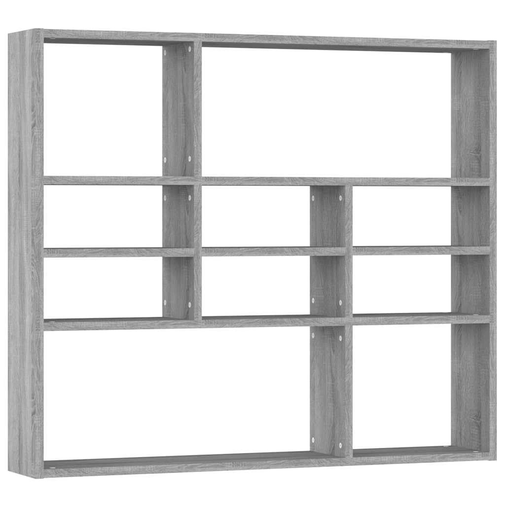 Regał ścienny Sonoma szary 90 x 16 x 78 cm, materiał drewnopochodny, 10 przegródek, wiszący, do salonu, sypialni, na książki, dekoracja, stabilny, odporny na wilgoć