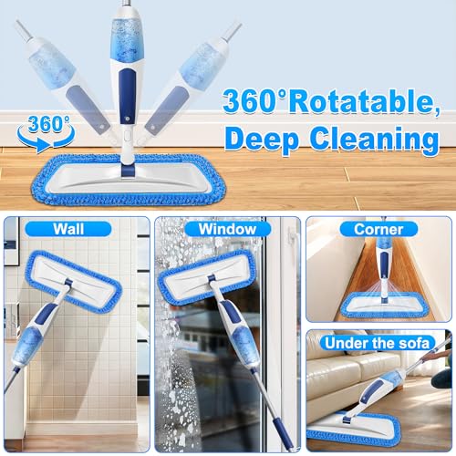 Image of Microfiber Mops for Cleaning Floors - Spray Floor Mop for Laminate Floors with 3 Washable Pads 1 Refillable Bottle - Wet Dry Dust Mop for Hardwood Tile Vinyl Wall Bathroom Kitchen
